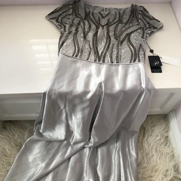 ADRIANNA PAPELL Embroidered Satin Hi-lo Gown - Picture 12 of 12